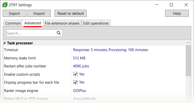 Advanced settings in 2TIFF